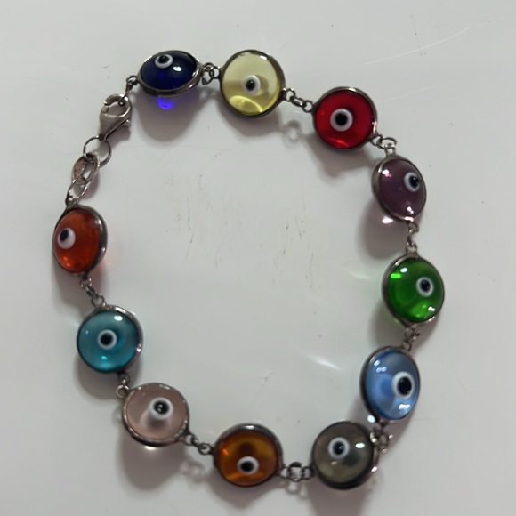 Women's Jewelry 925 Silver Multi Colour Evil Eye Bracelet - Picture 2 of 6